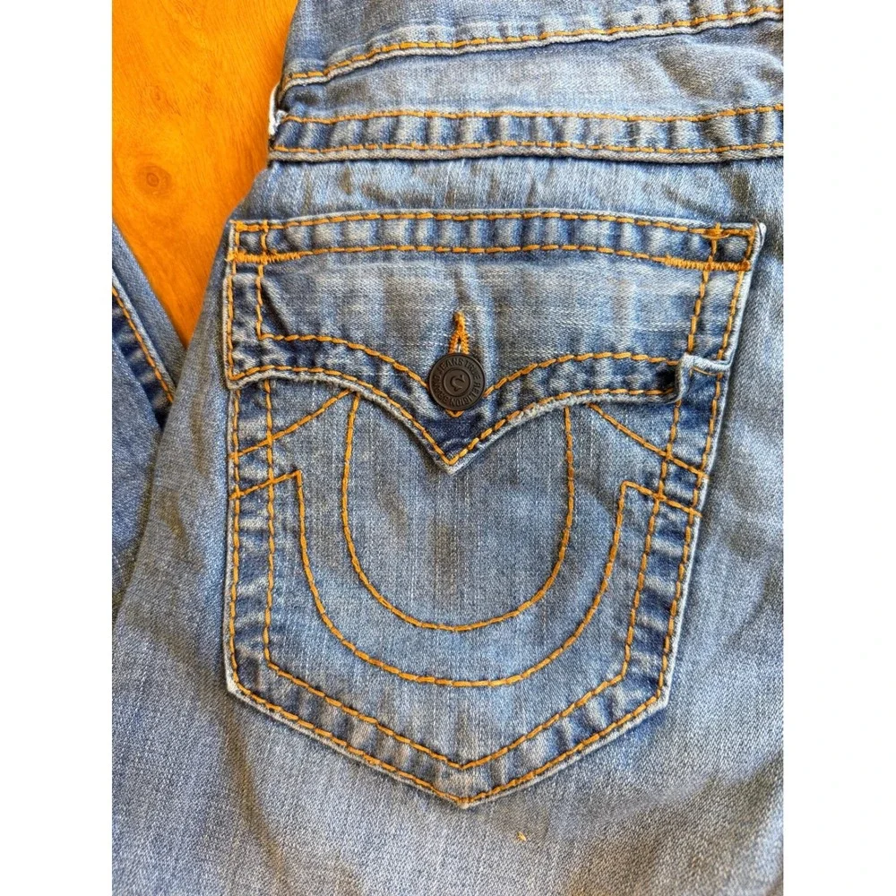 True Religion Mens Distressed Straight Leg Jeans Size 31 Horseshoe Stitch 576